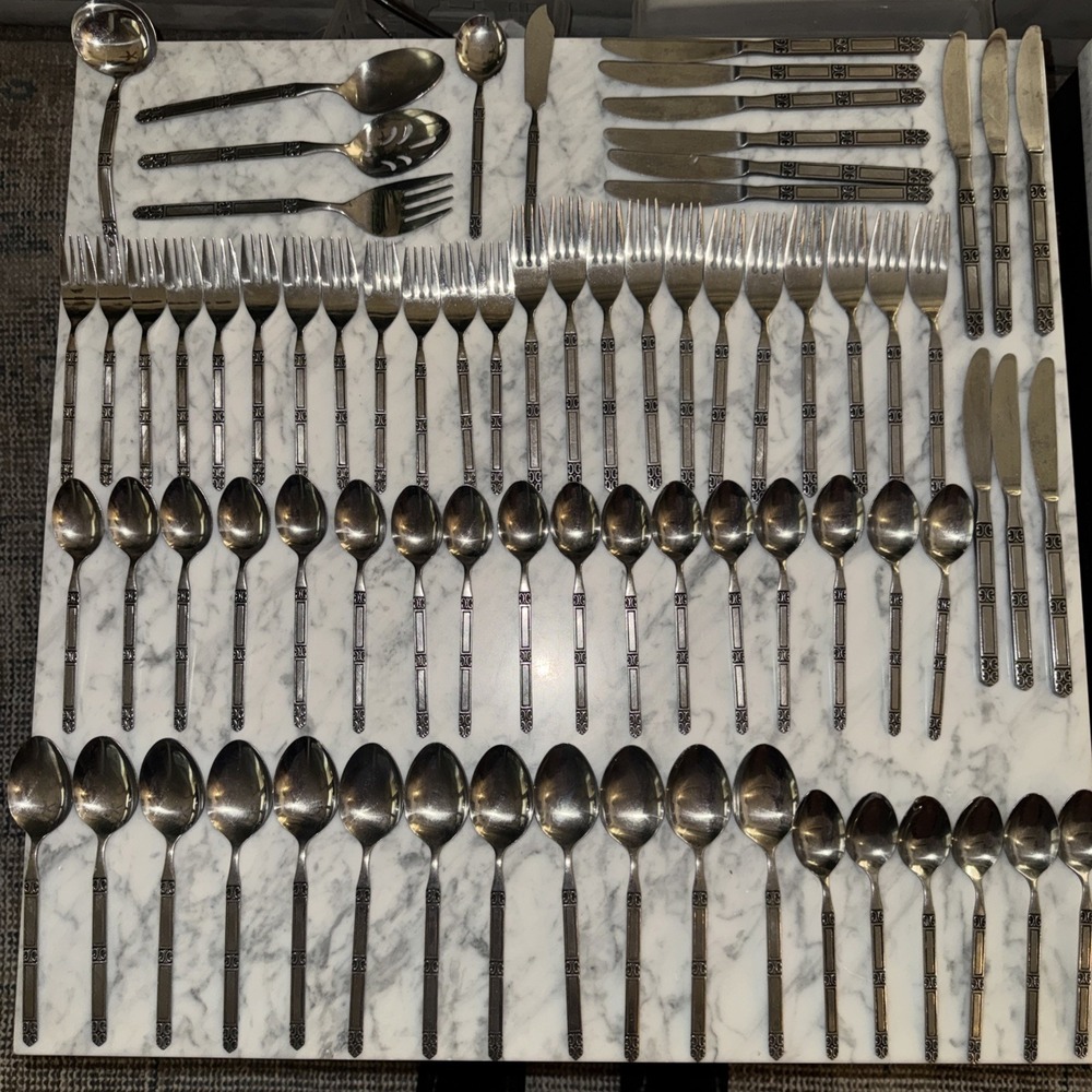 Vintage Crescent Stainless Flatware Scroll Crescent Pattern Japan 76 Pieces